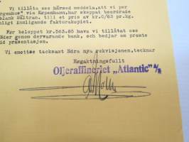Oljeraffineriet Atlantic A/S, Aalesund, den 25.2.1931 - Finska Sågblads fabriken, Tammerfors - Suomen Sahanterätehdas, Tampere -asiakirja -business document
