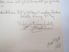 H. Koskinen, Kristiina - Kristinestad, 21.9.1910 - Suomen Sahanterätehdas Oy, Tampere -asiakirja -business document