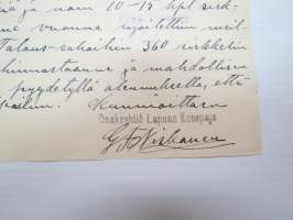 Osakeyhtiö Lapuan Konepaja, Lapua, 14.2.1922 - Suomen Sahanterätehdas Oy, Tampere -asiakirja, allekirjoitus G.F. Niskanen -business document