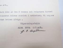 Alfa Nova OY. AB. Fanerfabrik, Borgå, 10.3.1936 - Suomen Sahanterätehdas Oy, Tampere -asiakirja -business document