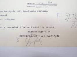 Ab T. &amp; J. Salvesen, Lauritsala, 5.5.1936 - Suomen Sahanterätehdas Oy, Tampere -asiakirja -business document
