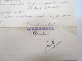 W.Rosenlew &amp; Co Ab, Björneborg, 20.12.1895 - Suomen Sahanterätehdas Oy, Tampere -asiakirja, allekirjoitus W. Rosenlew -business document
