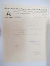 Järvenpään Kumitehdas M. Kaisko, Järvenpää 26.10.1931 - Suomen Sahanterätehdas Oy / Finska Sågblads Aktiebolag, Tampere -asiakirja -business document