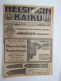 Helsingin Kaiku 1914 nr 9, sis. mm. seur. artikkelit / kuvat / mainokset; Kannen vinjettikuvitus Toivo Vikstedt, Taidetakomo Koru - Walaistuskappaleita, Star