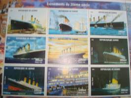 Titanic, 9 postimerkin Shouvenir Sheet postimerkkiarkki, Guinea, vuodelta 1998, hieno. Katso myös muut kohteeni mm. noin 1200 erilaista amerikkalaista