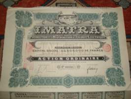 Imatra, osakekirja vuodelta 1912, kookas, hieno. Katso myös muut kohteeni, mm. noin 1500 erilaista amerikkalaista ensipäiväkuorta, lähes 1000 maksikorttia,