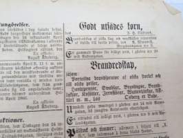 Hufvudstadsbladet Måndagen den 23 April 1866, innehåller bl.a följande artiklar / reklam / notiser; Rörande Mordattentat mot H.M:  Kejsaren ha vi..., Preussens