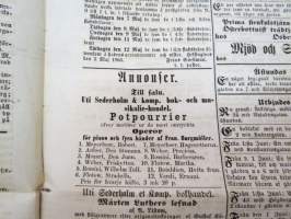 Hufvudstadsbladet Lördagen den 5 Maj 1866, innehåller bl.a följande artiklar / reklam / notiser; På börserna  råder stor panique, Herr Wohllebe - blinde