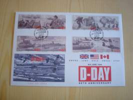 Normandian maihinnousu, D-Day, WWII, 2. maailmansota, Isle of Man, 2004, ensipäiväkuori, FDC. Katso myös muut kohteeni mm. noin 1200 erilaista amerikkalaista