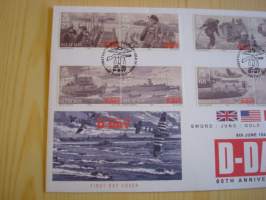 Normandian maihinnousu, D-Day, WWII, 2. maailmansota, Isle of Man, 2004, ensipäiväkuori, FDC. Katso myös muut kohteeni mm. noin 1200 erilaista amerikkalaista