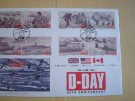 Normandian maihinnousu, D-Day, WWII, 2. maailmansota, Isle of Man, 2004, ensipäiväkuori, FDC. Katso myös muut kohteeni mm. noin 1200 erilaista amerikkalaista