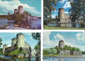 Savonlinna - paikkakuntapostikortti postikortti 4 eril kulkeneita