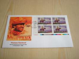 Montana Statehood, Cowboy, Villi Länsi, 1989, USA, ensipäiväkuori, FDC. Katso myös muut kohteeni mm. noin 1200 erilaista amerikkalaista ensipäiväkuorta