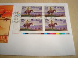 Montana Statehood, Cowboy, Villi Länsi, 1989, USA, ensipäiväkuori, FDC. Katso myös muut kohteeni mm. noin 1200 erilaista amerikkalaista ensipäiväkuorta