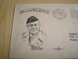 Dwight D. Eisenhower, WWII, 2. maailmansota, 1944, USA, ensipäiväkuori, FDC. Katso myös muut kohteeni mm. noin 1200 erilaista amerikkalaista ensipäiväkuorta