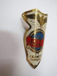 Jalo 2 - F. Klemetti, Forssa -polkupyörän keulamerkki / runkomerkki -bicycle emblem / badge