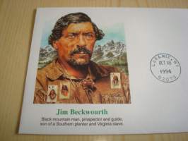 Jim Becwourth, Villi Länsi, Wild West, 1994, USA, ensipäiväkuori, FDC, hieno. Katso myös muut kohteeni mm. noin 1200 erilaista amerikkalaista ensipäiväkuorta