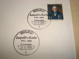 Leopold von Ranke, 1970, Saksa, ensipäiväkuori, FDC. Katso myös muut kohteeni mm. noin 1200 erilaista amerikkalaista ensipäiväkuorta 1920-luvulta 2000-luvulle,