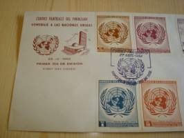 YK, Yhdistyneet Kansakunnat, 1962, Paraguay, ensipäivänkuori, FDC, 8 erilaista postimerkkiä, normaalia isompi kuori. Katso myös muut kohteeni mm. noin 1200