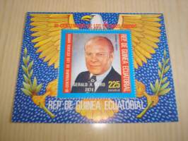 Presidentti Gerald R. Ford, Souvenir Sheet postimerkkiarkki, Päiväntasaajan Guinea, käyttämätön. Katso myös muut kohteeni mm. noin 1200 erilaista