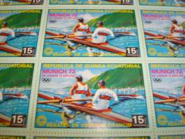 1972 München kesäolympialaiset, soutu, Päiväntasaajan Guinea, täysi postimerkkiarkki, 15 postimerkkiä, käyttämätön. Katso myös muut kohteeni mm. noin
