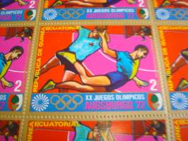 1972 München kesäolympialaiset, käsipallo, Päiväntasaajan Guinea, täysi postimerkkiarkki, 12 postimerkkiä, käyttämätön. Katso myös muut kohteeni mm.