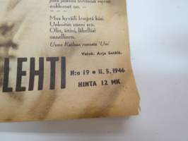 Suomen Kuvalehti 1946 nr 19, ilmestynyt 11.5.1946, sis. mm. seur. artikkelit / kuvat / mainokset; Kansikuva &quot;Äitien päivänä&quot;, Orion, Kupittaan Savi Oy,