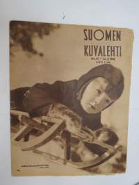 Suomen Kuvalehti 1946 nr 12, ilmestynyt 23.3.1946, sis. mm. seur. artikkelit / kuvat / mainokset; Kansikuva &quot;Kelkka liukuu&quot;, Hautakivikeskus, Amerikkalainen