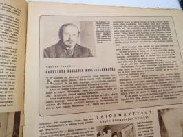 Suomen Kuvalehti 1946 nr 12, ilmestynyt 23.3.1946, sis. mm. seur. artikkelit / kuvat / mainokset; Kansikuva &quot;Kelkka liukuu&quot;, Hautakivikeskus, Amerikkalainen