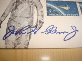 Project Mercury, 1962, USA, ensipäiväkuori, FDC. Kuoresssa astronautti John Glenn nimikirjoitus. Harvoin tarjolla. Katso myös muut kohteeni mm. vuosien 1982,