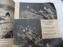 Hakkapeliitta 1943 nr 28, sis. mm. seur. artikkelit / kuvat / mainokset; Sotatilannekatsaus, Kesäinen tuokiokuva etulinjoilta, Telttasauna, Bismarck