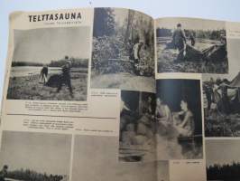 Hakkapeliitta 1943 nr 28, sis. mm. seur. artikkelit / kuvat / mainokset; Sotatilannekatsaus, Kesäinen tuokiokuva etulinjoilta, Telttasauna, Bismarck