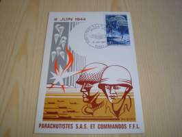 Normandian maihinnousu, D-Day, laskuvarjojoukot, WWII, 2. maailmansota, 1969, Ranska, maksikortti, FDC. Katso myös muut kohteeni mm. vuosien 1982, 1986, 1990 ja