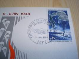 Normandian maihinnousu, D-Day, laskuvarjojoukot, WWII, 2. maailmansota, 1969, Ranska, maksikortti, FDC. Katso myös muut kohteeni mm. vuosien 1982, 1986, 1990 ja