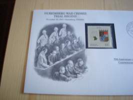 2. maailmansota, WWII, Nuremberg War Crimes Trial Begins, 50th Anniversary World War Commemorative Cover, 1945-1995, kuori + kortti, harvinaisempi versio, hieno.