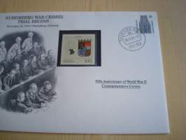 2. maailmansota, WWII, Nuremberg War Crimes Trial Begins, 50th Anniversary World War Commemorative Cover, 1945-1995, kuori + kortti, harvinaisempi versio, hieno.