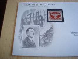 2. maailmansota, WWII, Hitler Issues &quot;Nero&quot; Decree, 50th Anniversary World War Commemorative Cover, 1945-1995, kuori + kortti, harvinaisempi versio, hieno. Katso