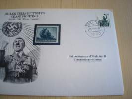 2. maailmansota, WWII, Hitler tells British to Cease Fighting, 50th Anniversary World War Commemorative Cover, 1940-1990, kuori + kortti, harvinaisempi versio,