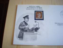 2. maailmansota, WWII, Hitler Vows to Continue War, 50th Anniversary World War Commemorative Cover, 1939-1989, kuori + kortti, harvinaisempi versio, hieno. Katso