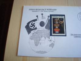 2. maailmansota, WWII, Japan Signs Pact with Axis, 50th Anniversary World War Commemorative Cover, 1940-1990, kuori + kortti, harvinaisempi versio, hieno. Katso