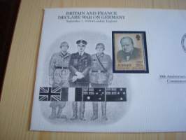 2. maailmansota, WWII, Britain and France Declare War on Germany, 50th Anniversary World War Commemorative Cover, 1939-1989, kuori + kortti, harvinaisempi versio,