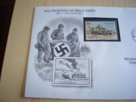 2. maailmansota, WWII, All Figthing in Italy Ends, 50th Anniversary World War Commemorative Cover, 1945-1995, kuori + kortti, harvinaisempi versio, hieno. Katso