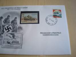 2. maailmansota, WWII, All Figthing in Italy Ends, 50th Anniversary World War Commemorative Cover, 1945-1995, kuori + kortti, harvinaisempi versio, hieno. Katso