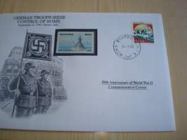 2. maailmansota, WWII, German Troops Seize Control of Rome, 50th Anniversary World War Commemorative Cover, 1943-1993, kuori + kortti, harvinaisempi versio, hieno.