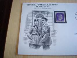 2. maailmansota, WWII, Hitler and Mussolini Meet at Salzburg, 50th Anniversary World War Commemorative Cover, 1943-1993, kuori + kortti, harvinaisempi versio,