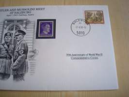 2. maailmansota, WWII, Hitler and Mussolini Meet at Salzburg, 50th Anniversary World War Commemorative Cover, 1943-1993, kuori + kortti, harvinaisempi versio,