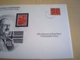 2. maailmansota, WWII, Norway Surrenders, 50th Anniversary World War Commemorative Cover, 1940-1990, kuori + kortti, harvinaisempi versio, hieno. Katso myös muut