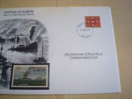 2. maailmansota, WWII, Battle of Narvik, 50th Anniversary World War Commemorative Cover, 1940-1990, kuori + kortti, harvinaisempi versio, hieno. Katso myös muut