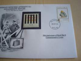 2. maailmansota, WWII, German Officers Attempt to Assassinate Hitler, 50th Anniversary World War Commemorative Cover, 1944-1994, kuori + kortti, harvinaisempi