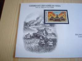 2. maailmansota, WWII, Germany Invades Russia, 50th Anniversary World War Commemorative Cover, 1941-1991, kuori + kortti, harvinaisempi versio, hieno. Katso myös